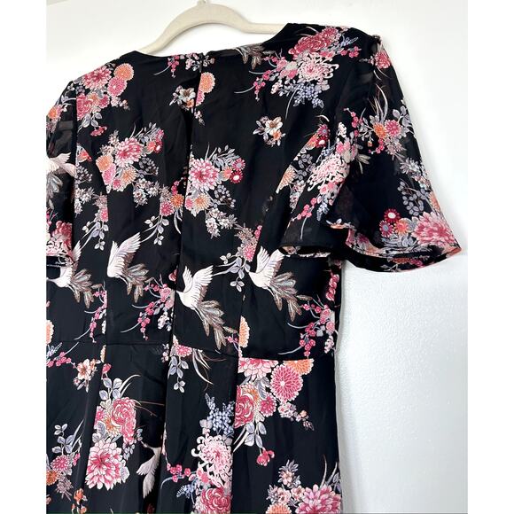 EUC Lulus Wings of Love‎ Black Pink Floral Print Tie Front Maxi Dress Size Small - Picture 14 of 16